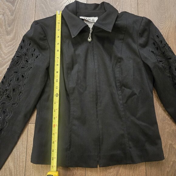Vintage Joseph Ribkoff Trends Black Laser Cut Embellished Cotton Jacket Size 6 - Picture 11 of 16